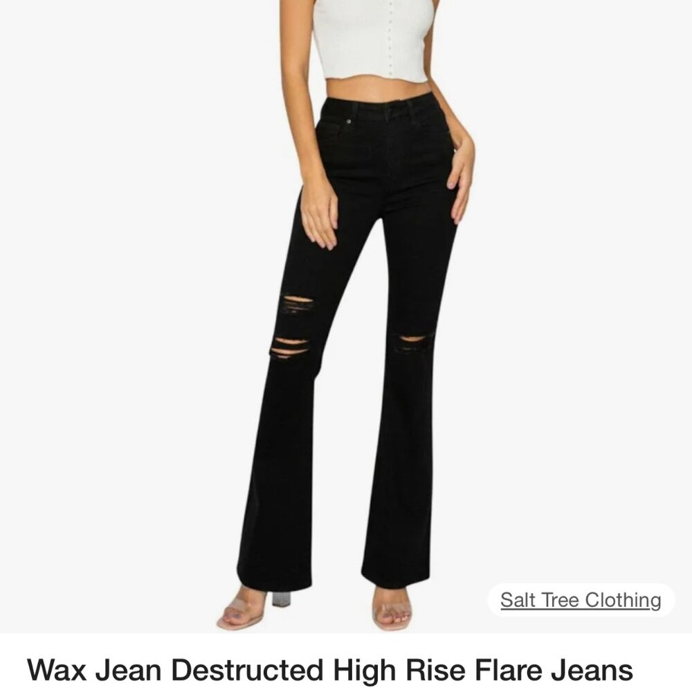 Wax Jean Destructed High Rise Flare Jeans in Vintage Medium Wash black Size 5/27 - Picture 2 of 6